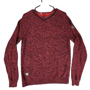 Vtg Point Zero Sweater‎ sz M Men Red Black Space Dye Moc Neck 100% Cotton Canada